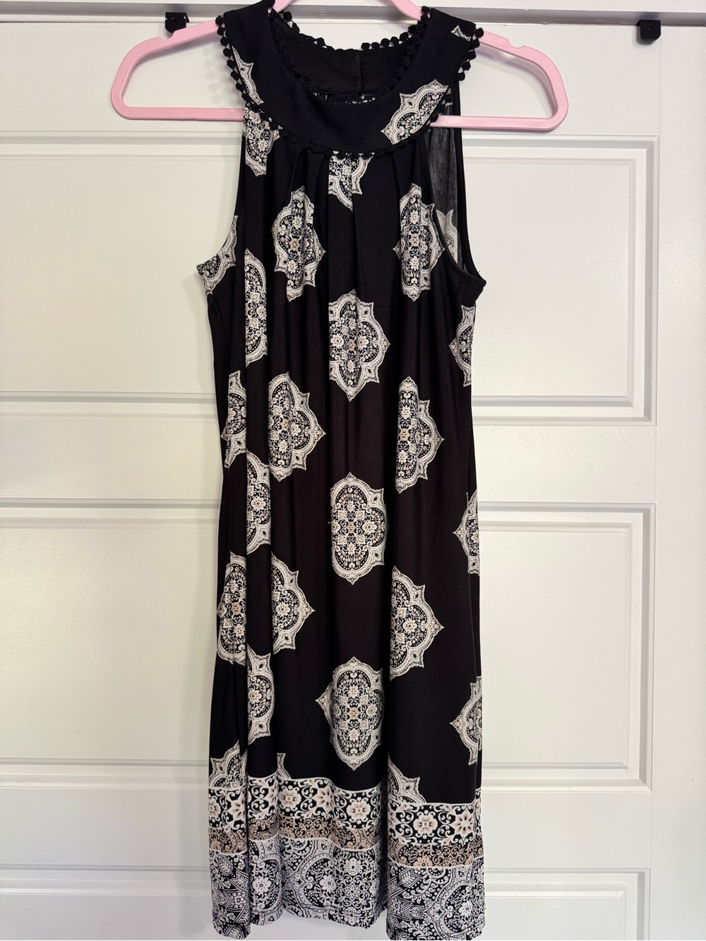Three Hearts Black Midi Dress with Cream Medallion Print
